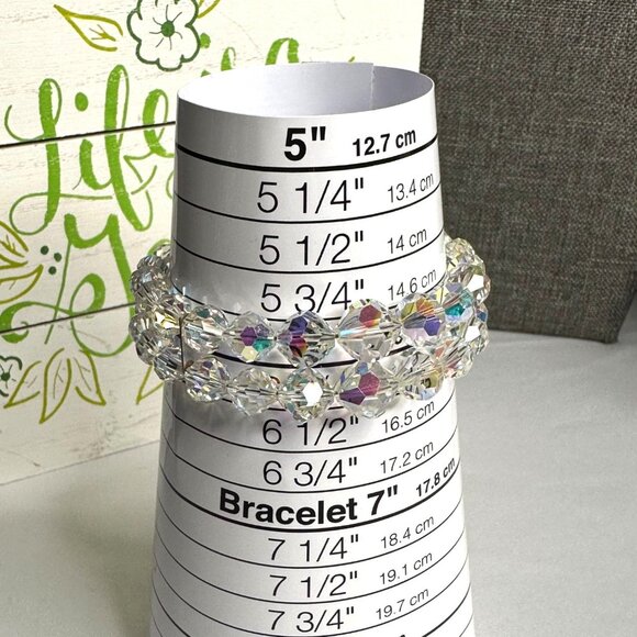 Vintage Aurora Borealis Crystal Beaded Cuff Bracelet W/ Dangle Charms Adjustable - Picture 6 of 8